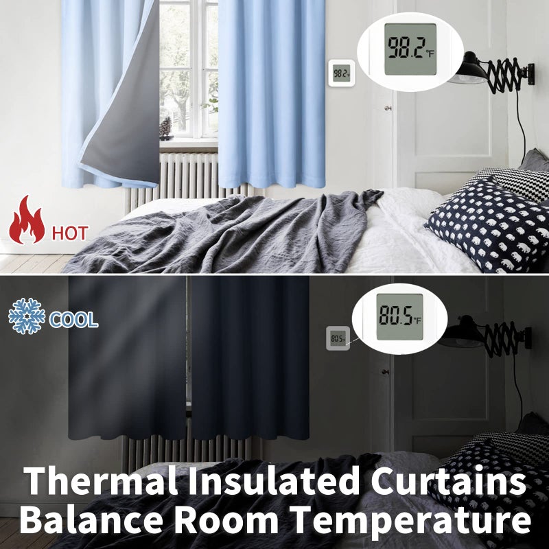 BGment Thermal Insulated 100% Blackout Curtains for Bedroom with Black Liner, Double Layer Full Room Darkening Noise Reducing Rod Pocket Curtain (52 x 63 Inch, Spa Blue, 2 Panels) - Image 4